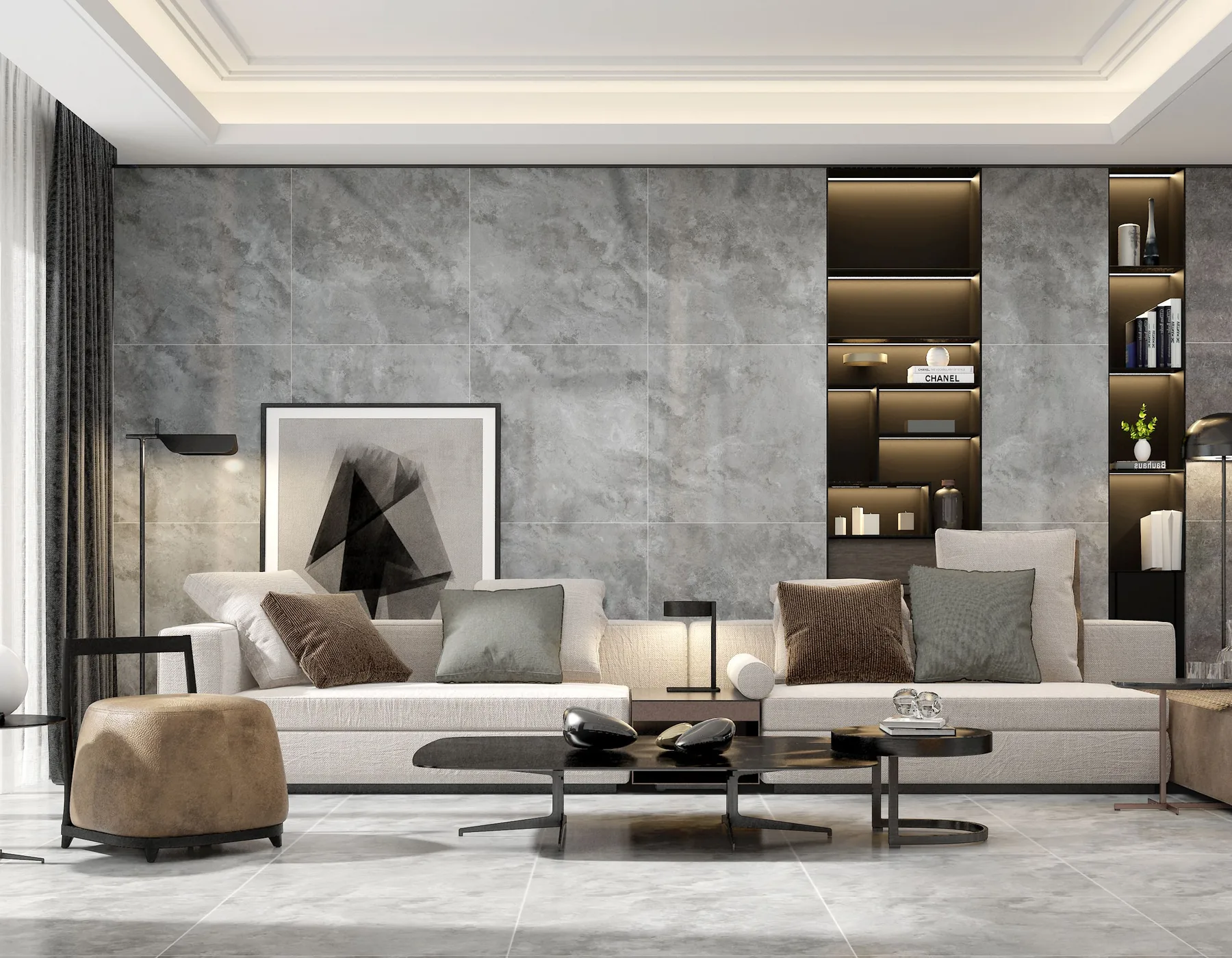 A pristine, light-filled living room prepared for guests